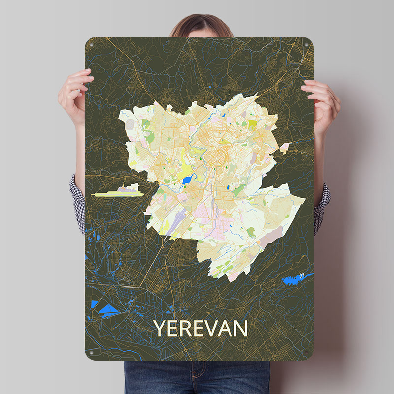 Custom Map Poster - エレヴァン市内地図ブリキポスターカスタムウォールアートヴィンテージメタルサインレトロブリキプレートゲーム装飾ルームバーアクセサリー用