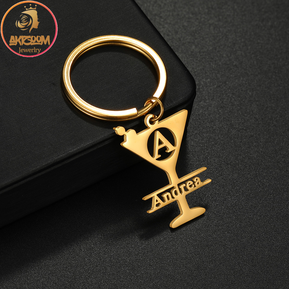 Initial Ring Custom - Akizoom カスタムネーム ビッグレター キーチェーン ステンレススチール製 パーソナライズされたイニシャル