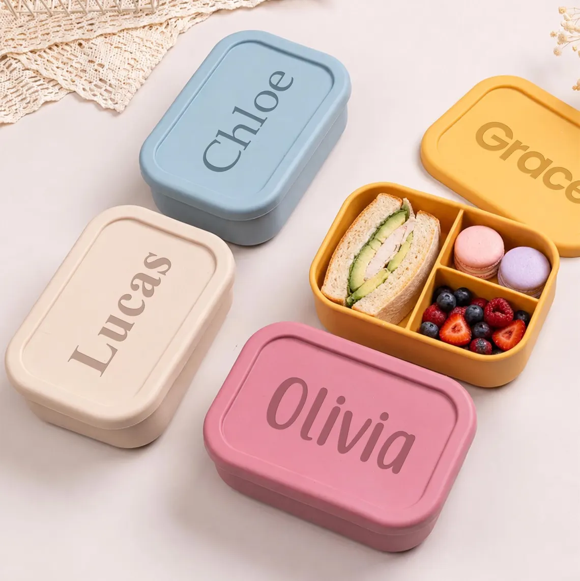 名前入りパーソナライズキッズランチボックス、カスタムシリコン - Personalized Name Box のレビューと価格